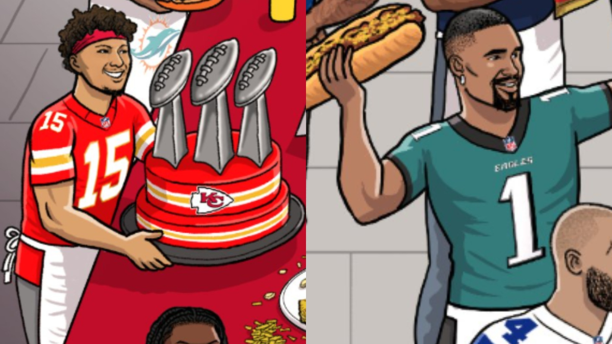 Super Bowl script leaked? Chiefs and Eagles cartoon sparks wild fan ...