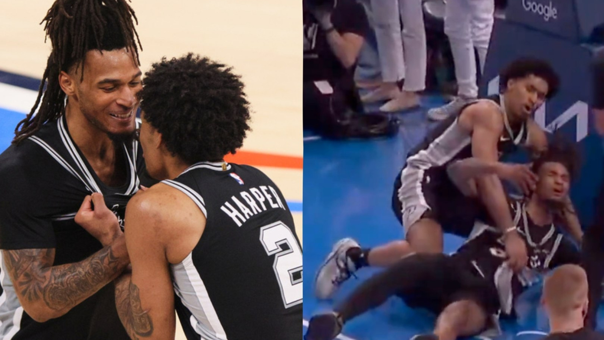 Dylan Harper throws himself on Stephon Castle after hard foul and wins over Spurs fans