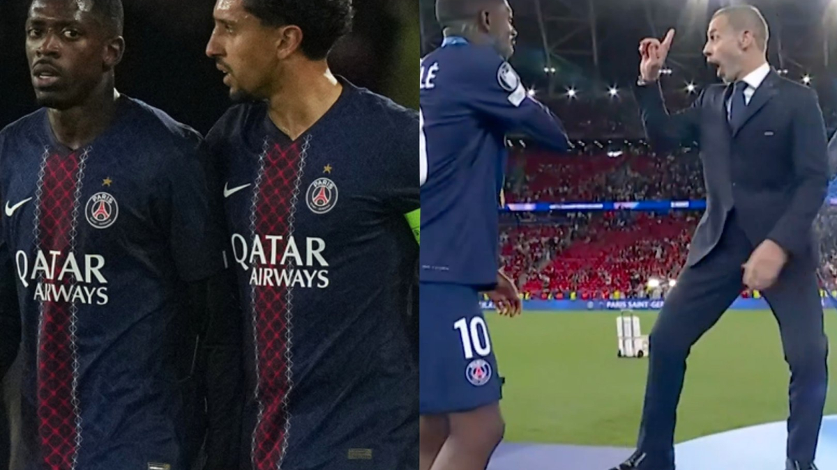 Dembélé saves awkward moment as UEFA president nearly hands PSG trophy to the wrong player