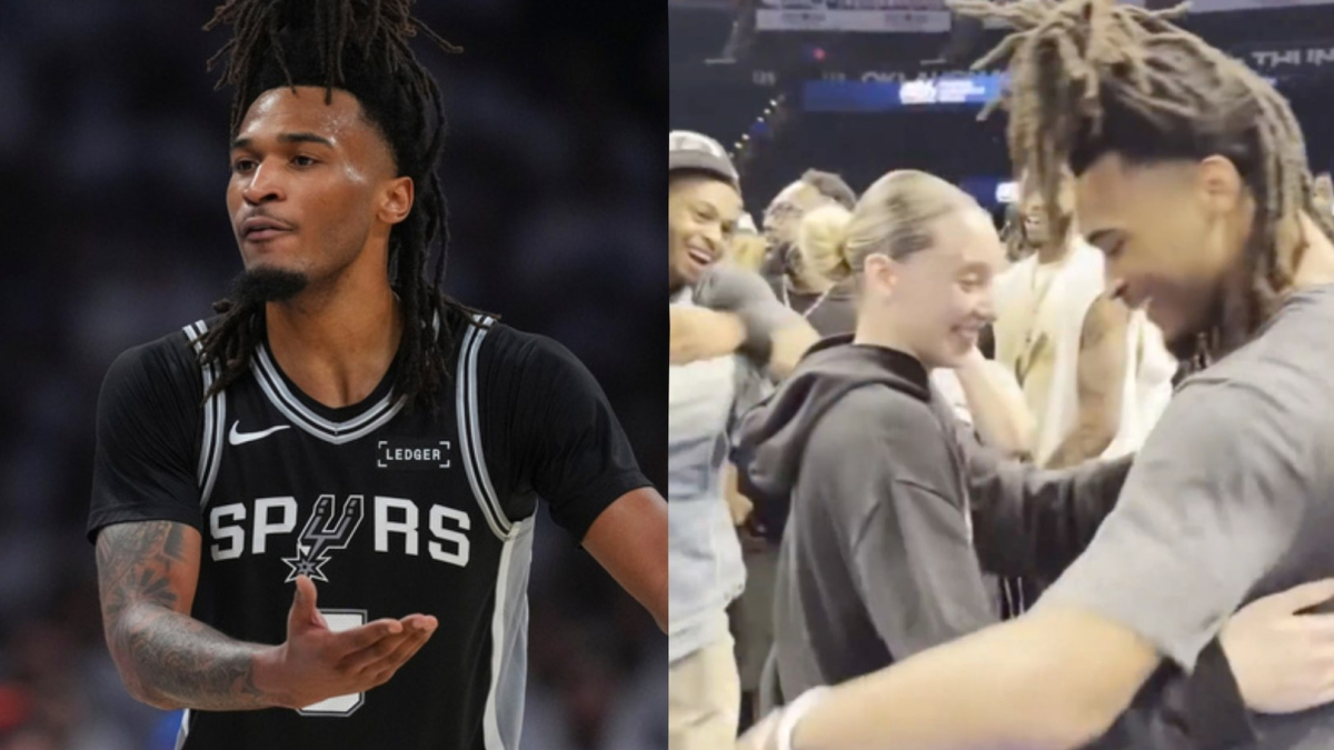 Stephon Castle shares emotional embrace with Paige Bueckers after Spurs clinch NBA Finals berth