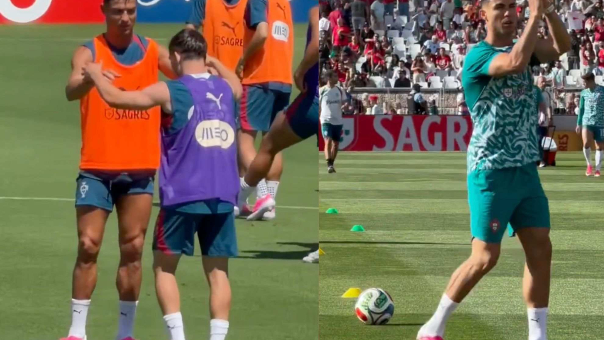 Cristiano Ronaldo faz companheiro de seleção de Portugal parecer uma criança durante o treino