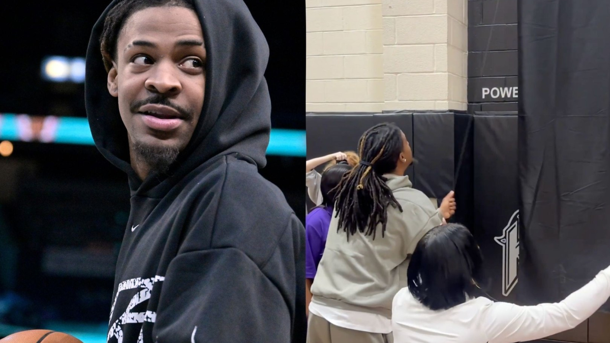 Ja Morant returns to his old high school with daughter in his arms to see permanent tribute inside gym
