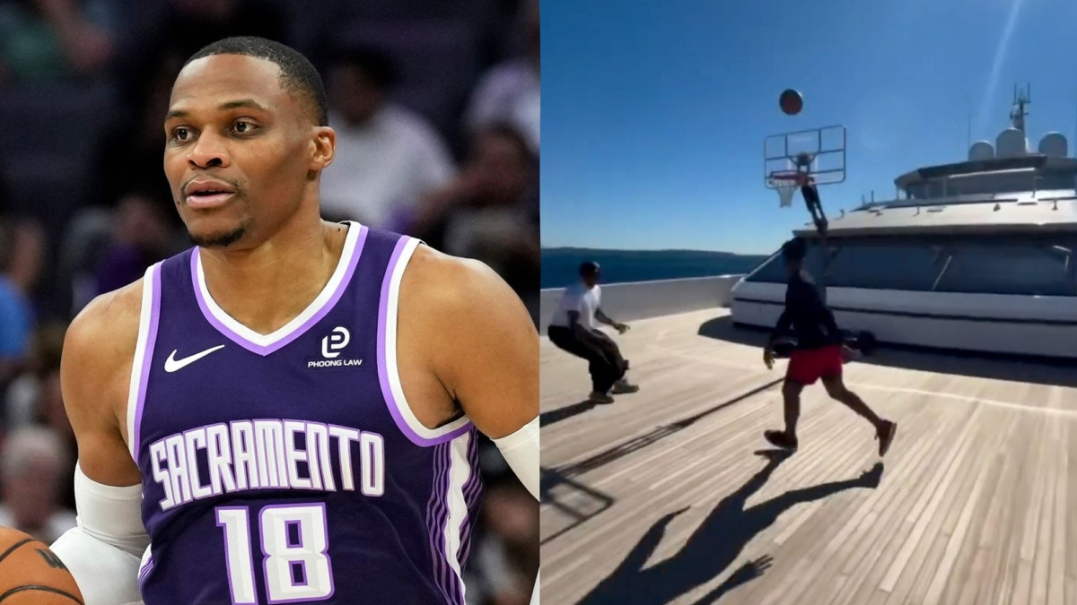 Russell Westbrook and Chris Paul are living the life in retirement with epic yacht basketball session