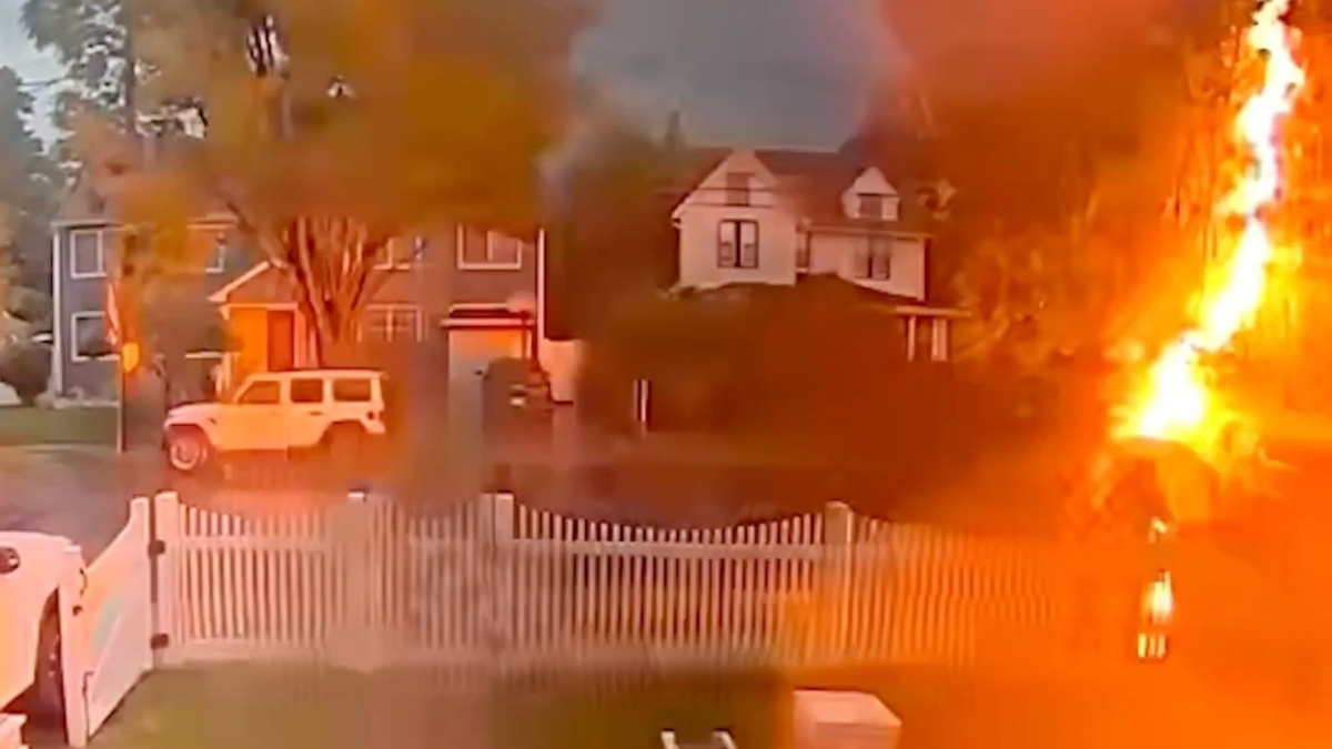 Man survives terrifying lightning strike just steps away from his car and the entire moment was caught on camera