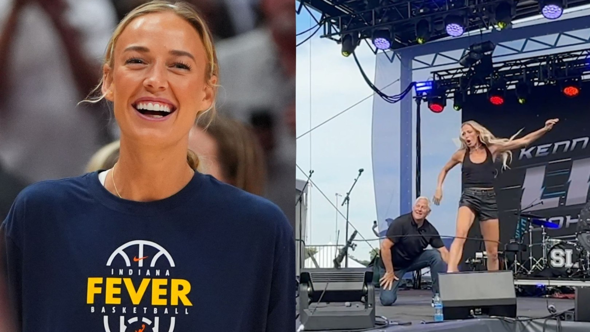 Sophie Cunningham’s football kick goes wrong in front of hundreds at NASCAR race