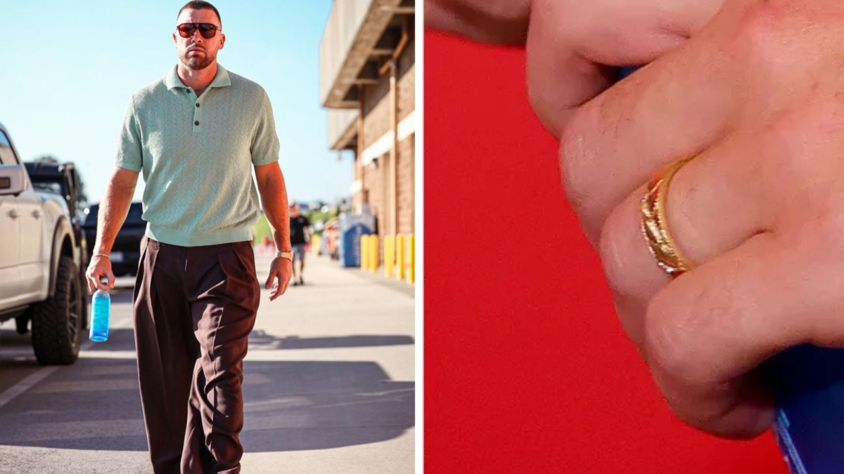 Travis Kelce shows up without Taylor Swift but proudly flaunts his sparkling wedding ring