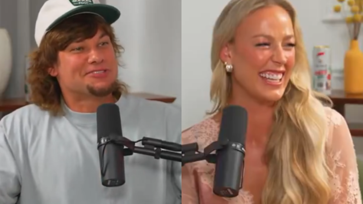 Sophie Cunningham bursts out laughing after host Theo Von turns her innocent question into a sexual joke