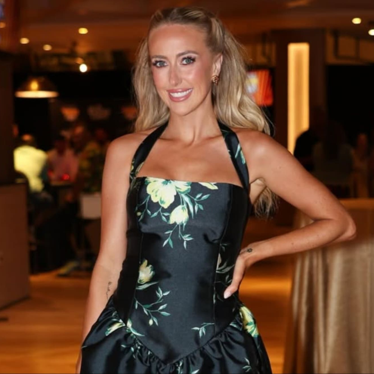 butter yellow halter dress revolve brittany mahomes 'fully recovered' after breaking back Brittany Mahomes Stuns In Low-Cut
