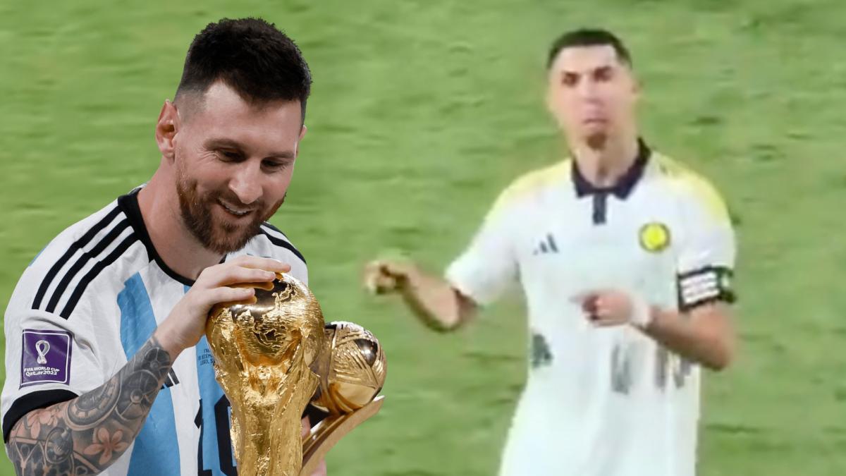 Cristiano Ronaldo reacts after hearing “Messi, Messi” chants in Saudi Arabia