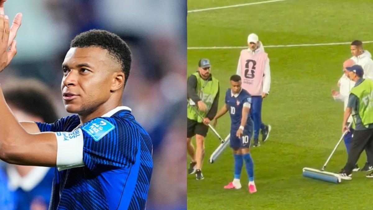 Mbappé takes charge as France players battle flooded field