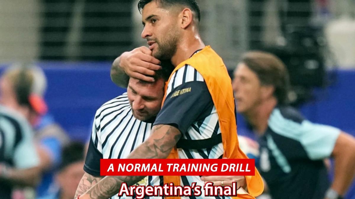 Cristian Romero accidentally catches Messi in a painful moment during Argentina training