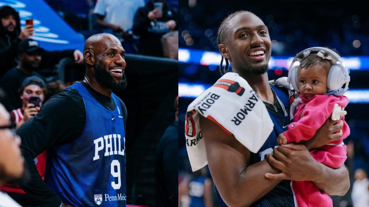 LeBron James has his hands full with Tyrese Maxey’s tiniest courtside guest