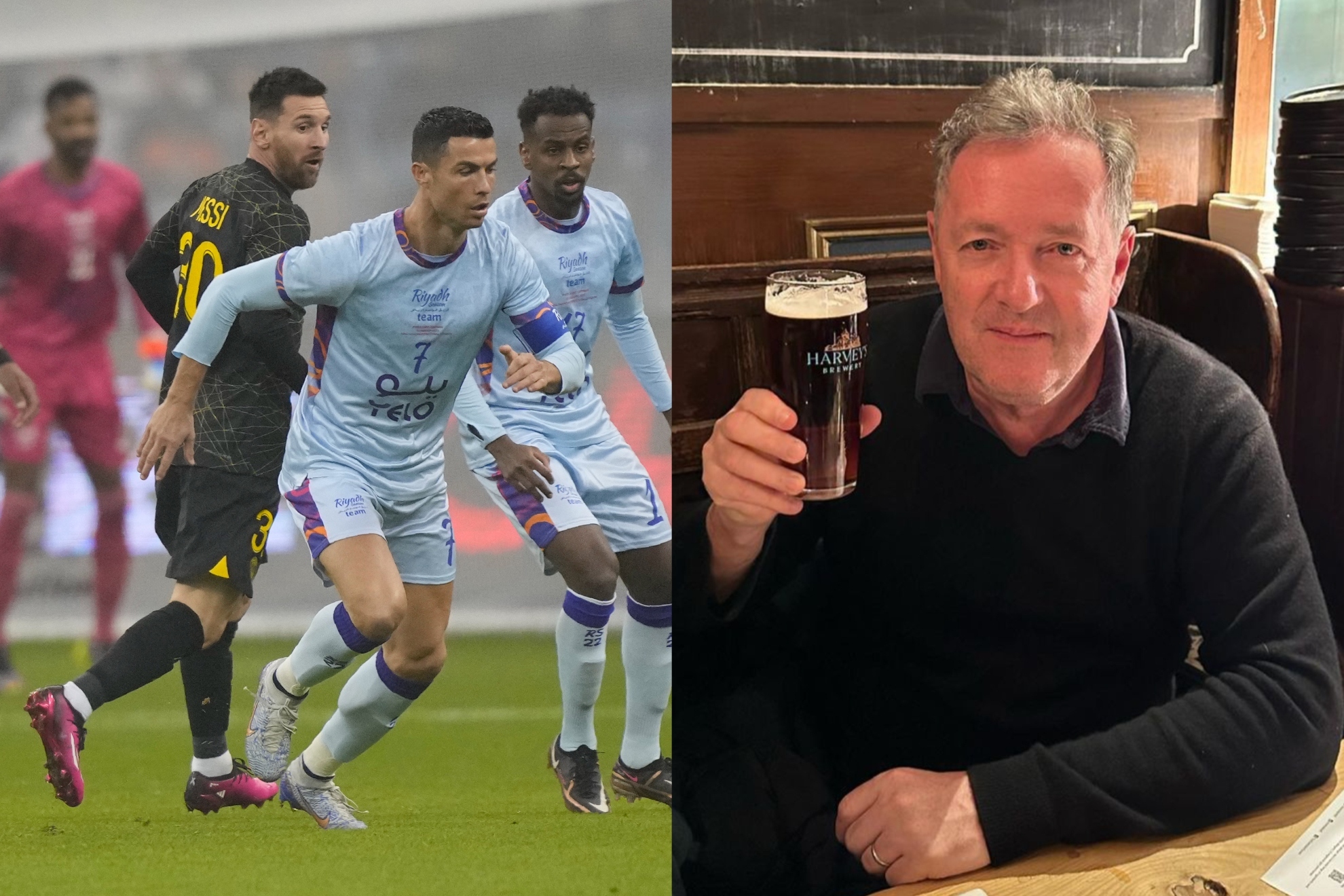 Mashup of Messi, Ronaldo and Piers Morgan photos. LaPresse / Instagram