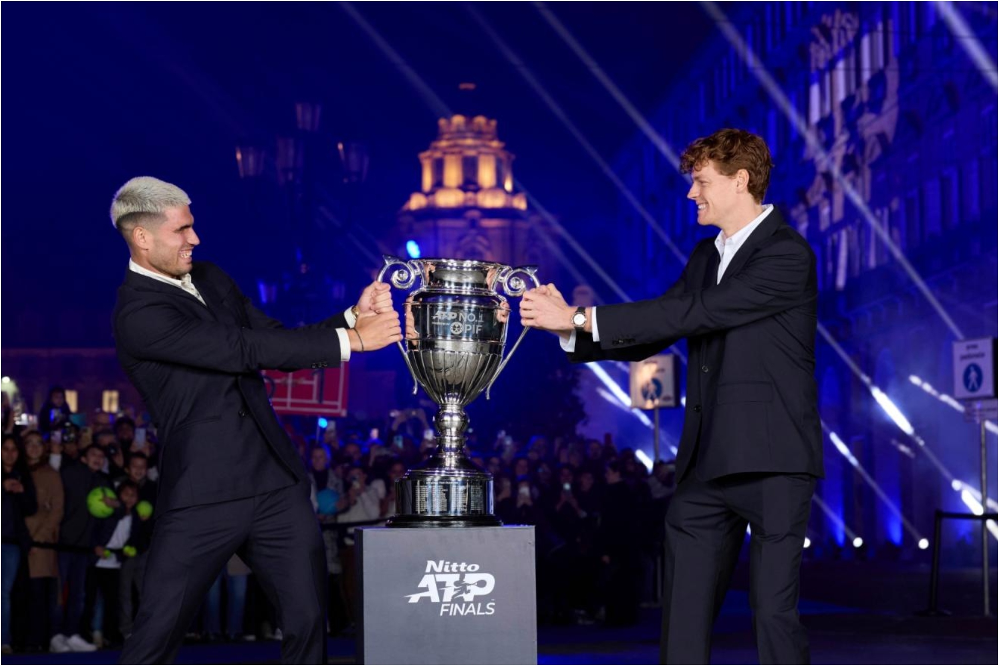 Alcaraz and Sinner vie for the ATP No. 1 trophy.