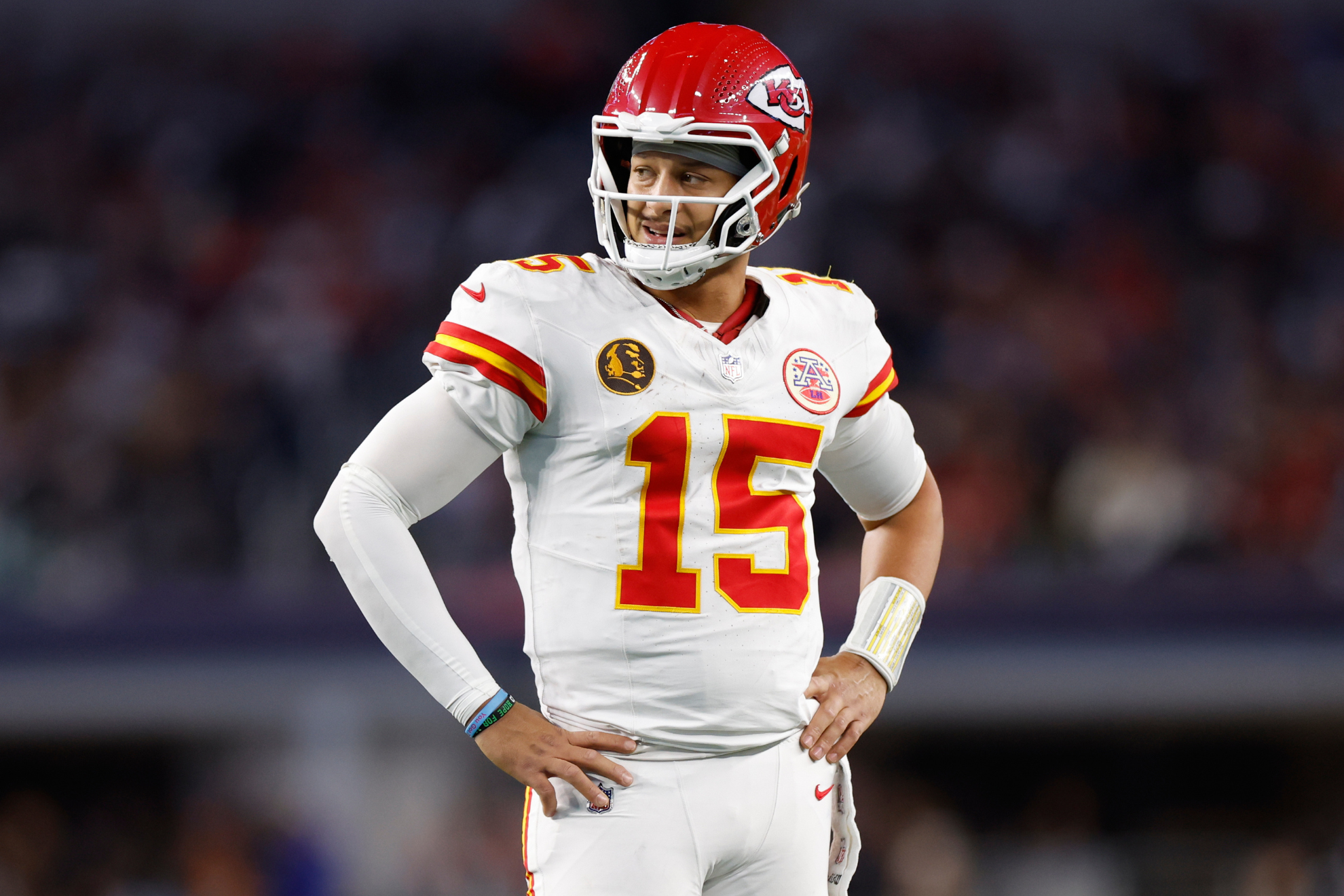 Kansas City Chiefs quarterback Patrick Mahomes looks on during the team's loss to the Dallas Cowboys.