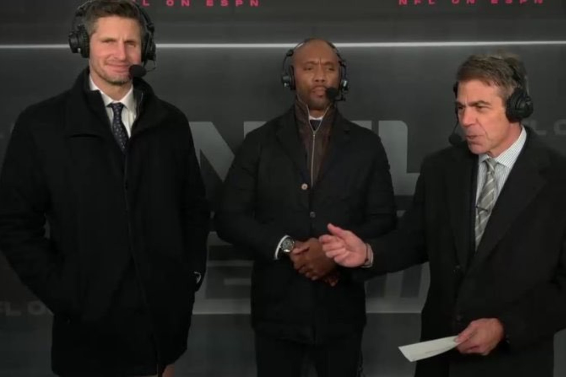 Dan Orlovsky (left) appeared as an analyst on ESPN's coverage of the Buccaneers-Panthers game