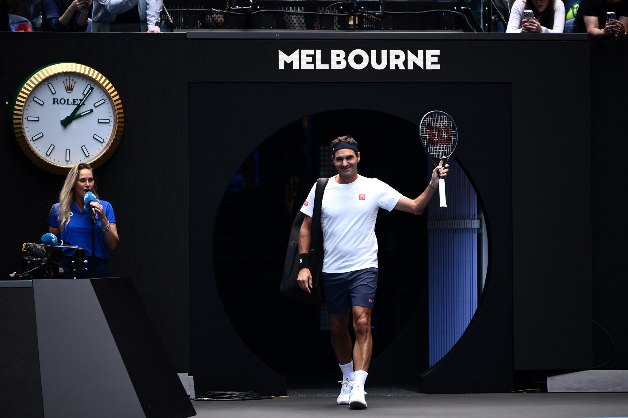 Former Australian Open champion Roger Federer arrives for a practice session with Casper Ruud of Norway ahead of the Australian Open at Melbourne Park in Melbourne,Australia 16 January 2026.