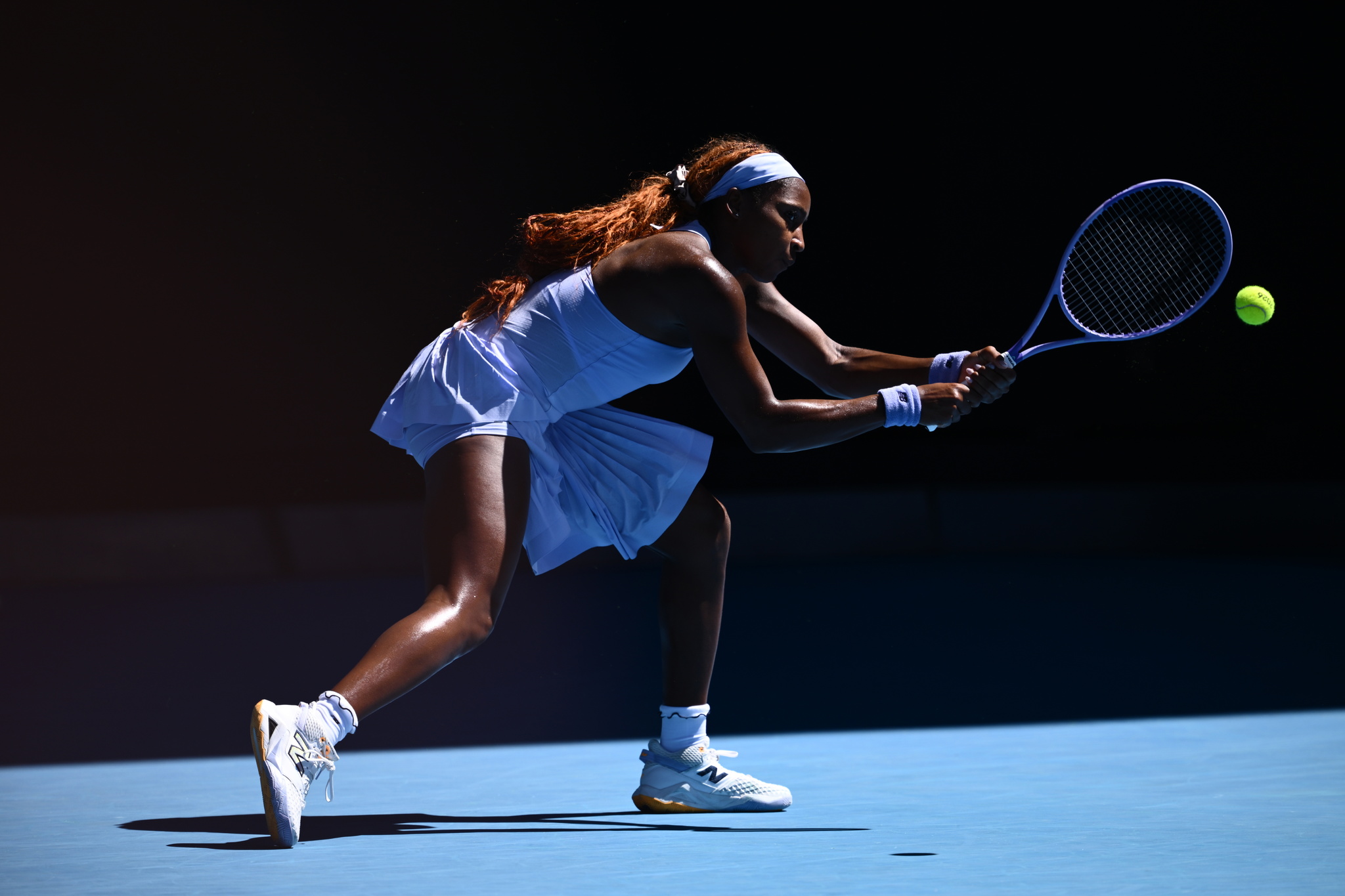 Coco Gauff of the USA in action during the Women's 2nd round match against Olga Danilovic of Serbia on day 4 of the 2026 Australian Open tennis tournament at Melbourne Park