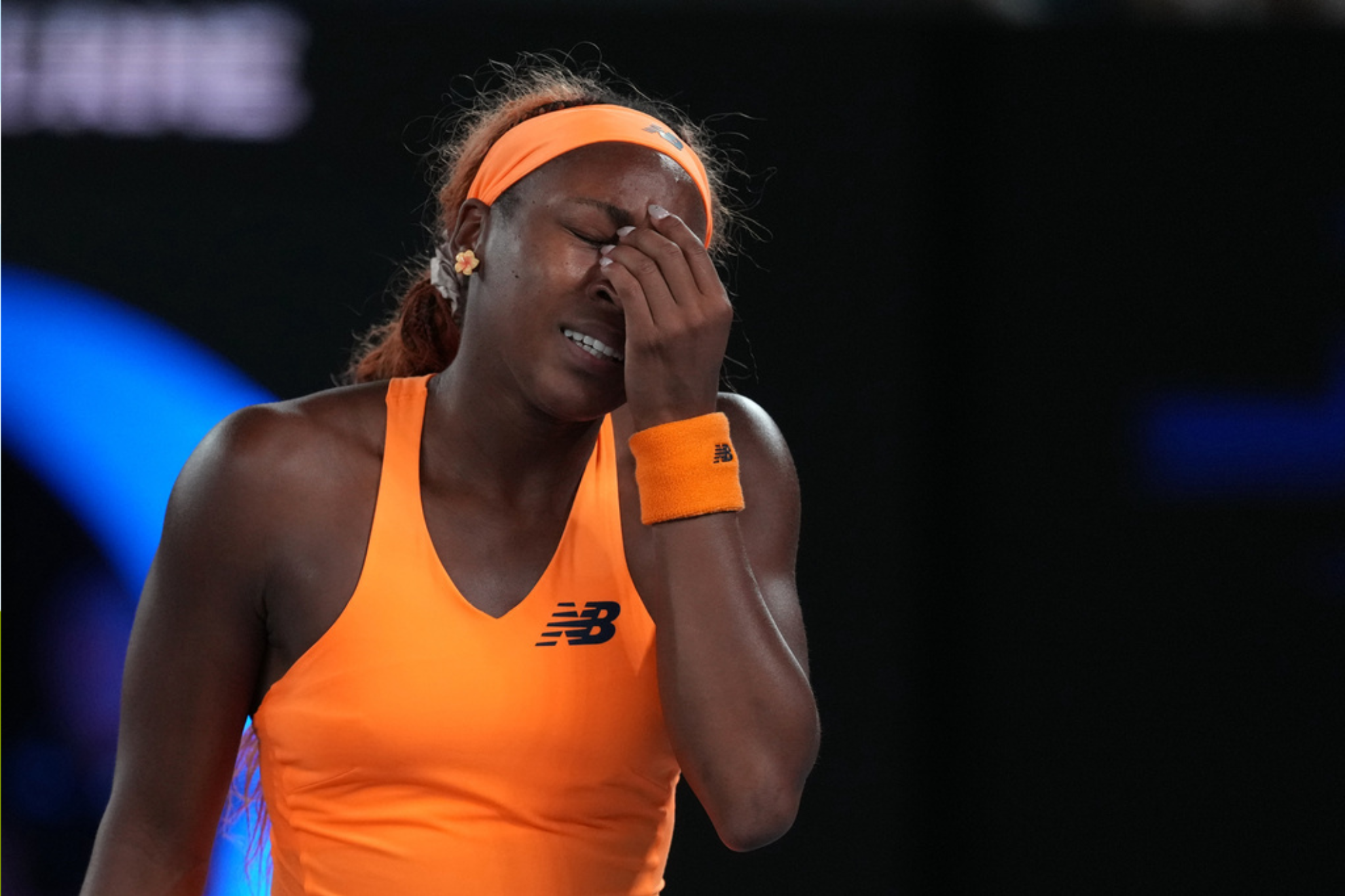 Coco Gauff of the U.S. reacts during her quarterfinal match against Elina Svitolina of Ukraine during their quarterfinal match at the Australian Open