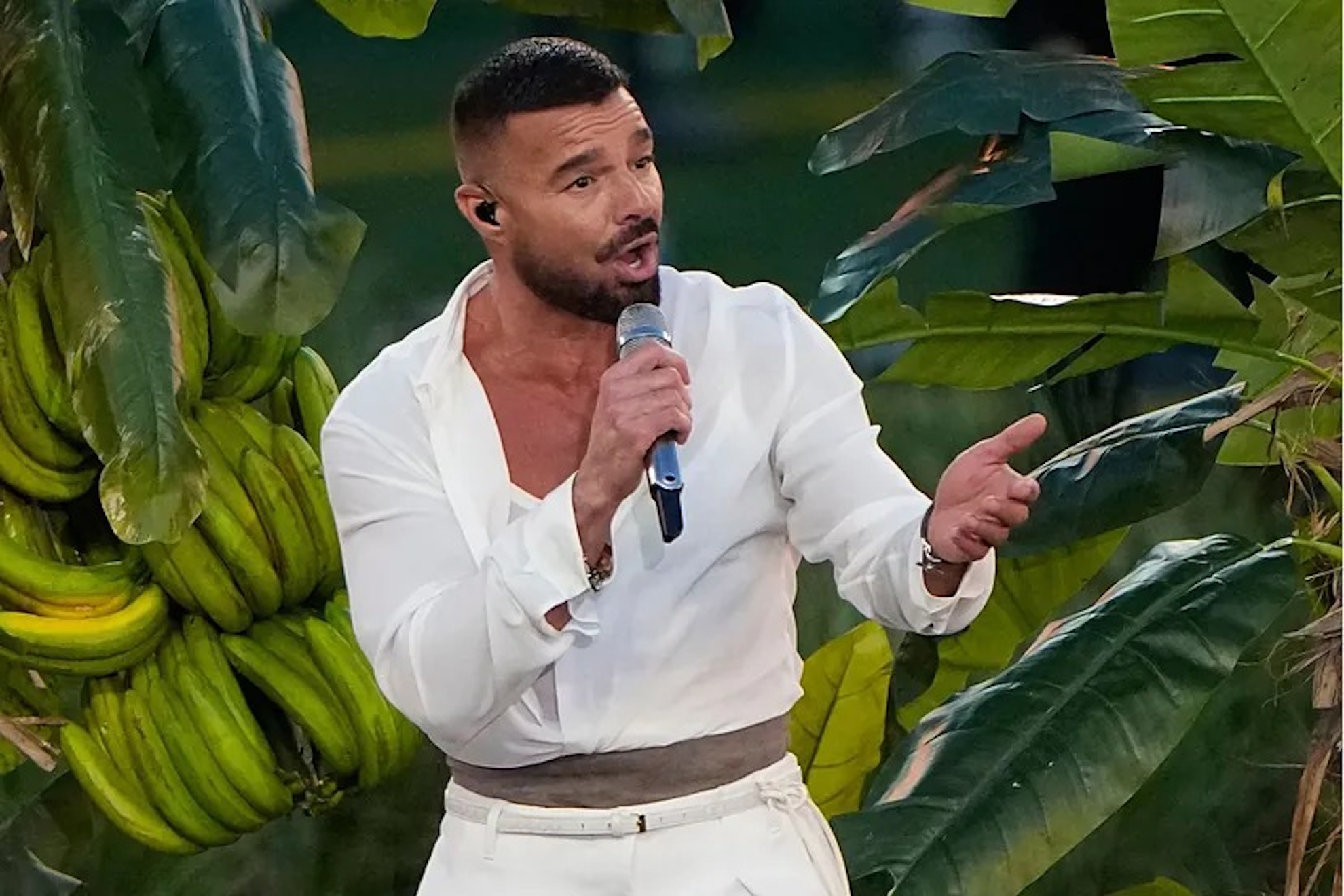 Ricky Martin performs during halftime of the NFL Super Bowl LX.