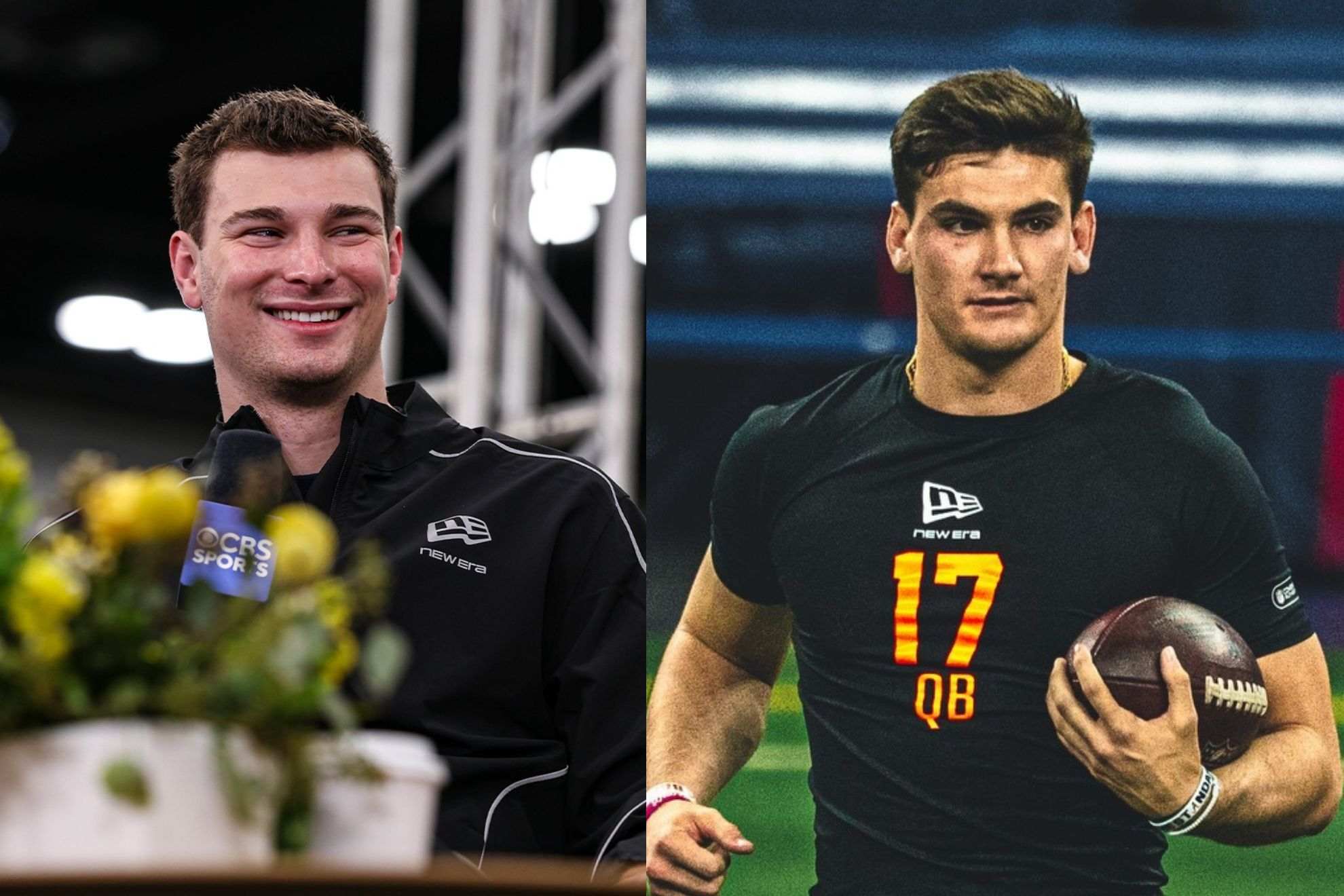 Fernando Mendoza lets Ty Simpson know what he thinks of him during the NFL Scouting Combine