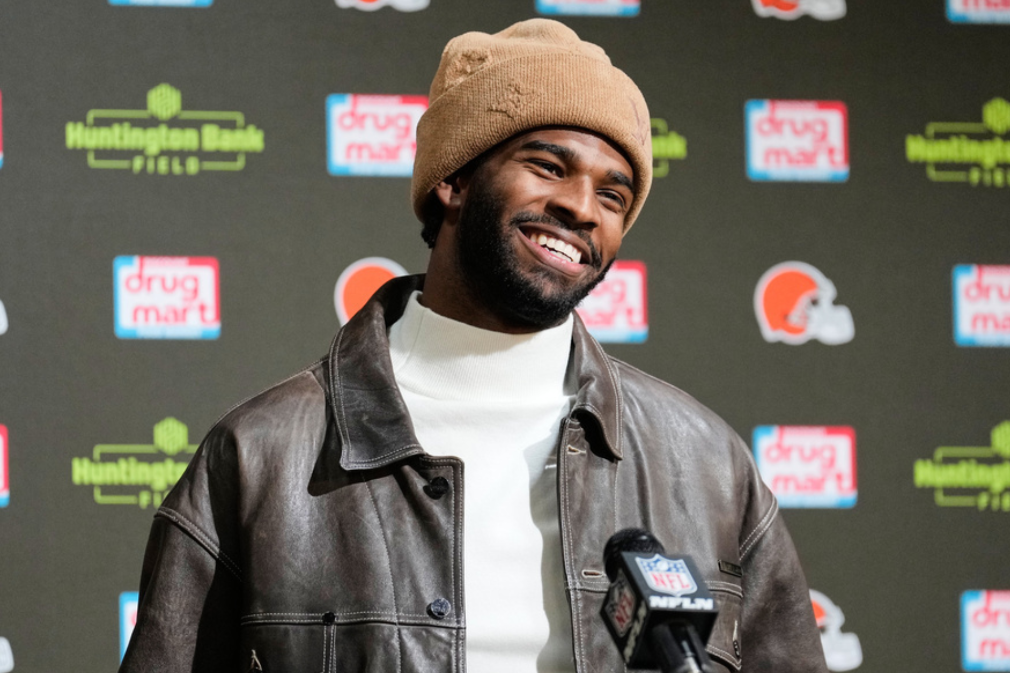 Shedeur Sanders speaks to the media during a press conference following the Cleveland Browns vs. Tennessee Titans game.