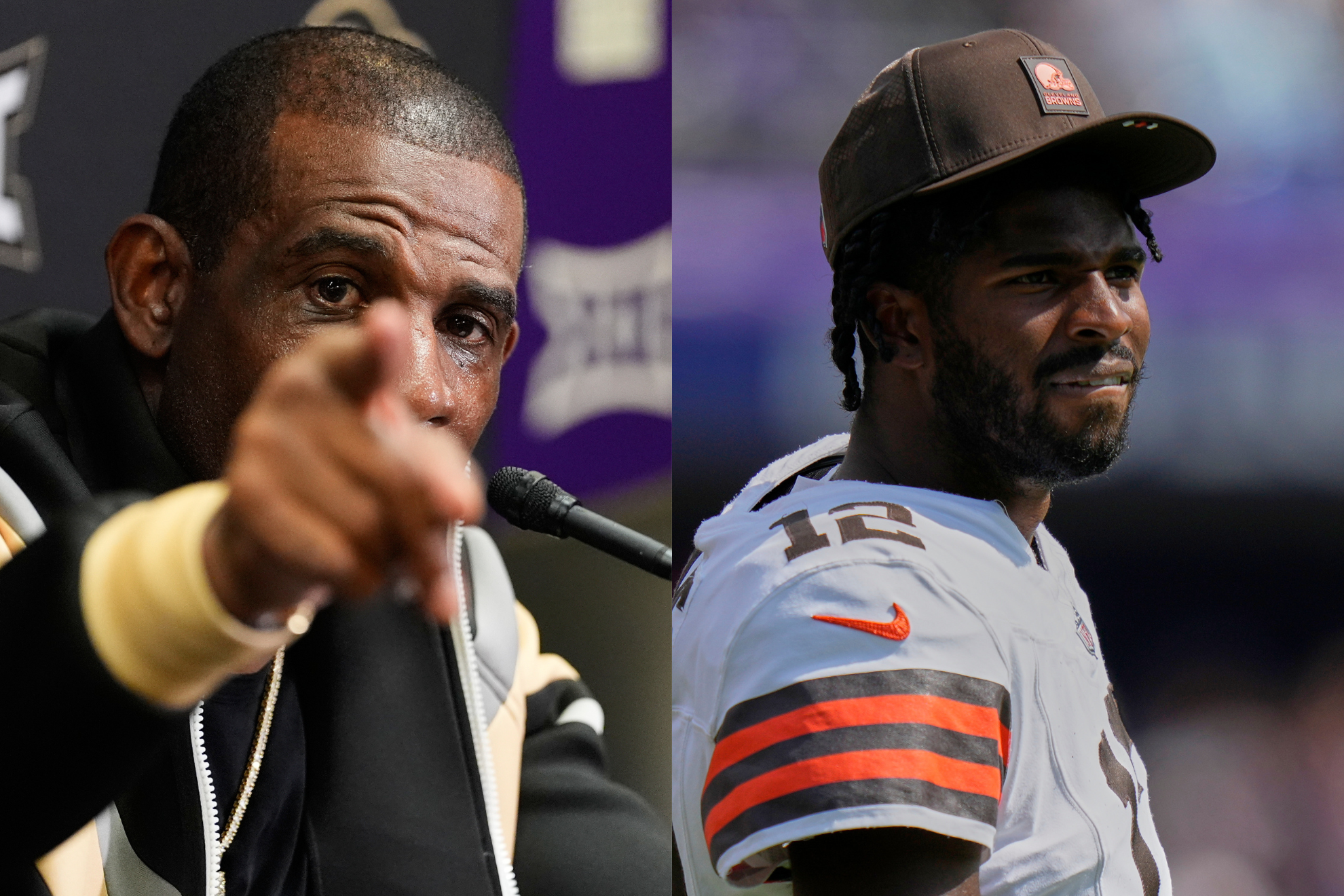 Deion Sanders (left) and Shedeur Sanders (right).