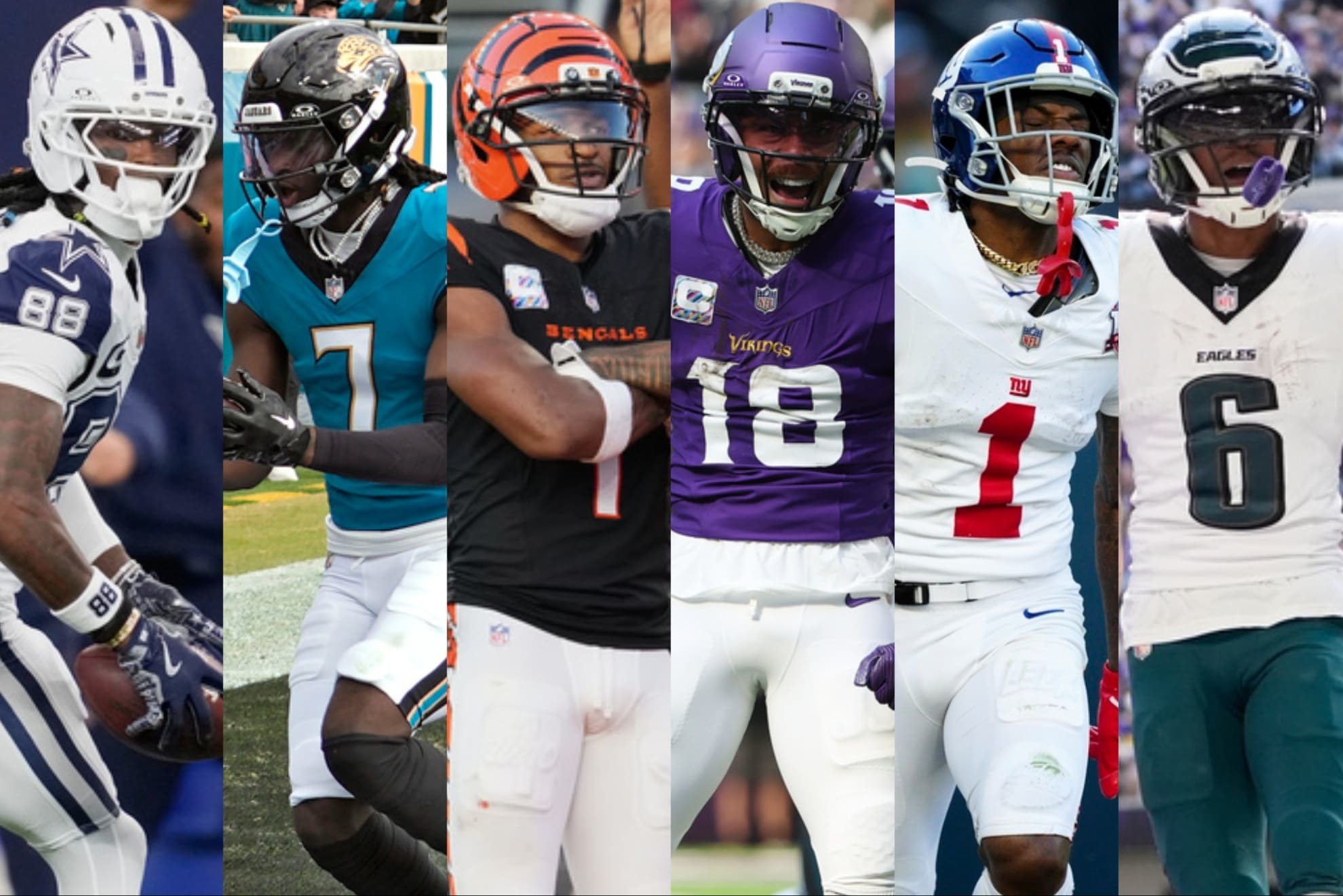 CeeDee Lamb, Brian Thomas Jr., Ja'Marr Chase, Justin Jefferson, Malik Nabers and DeVonta Smith.