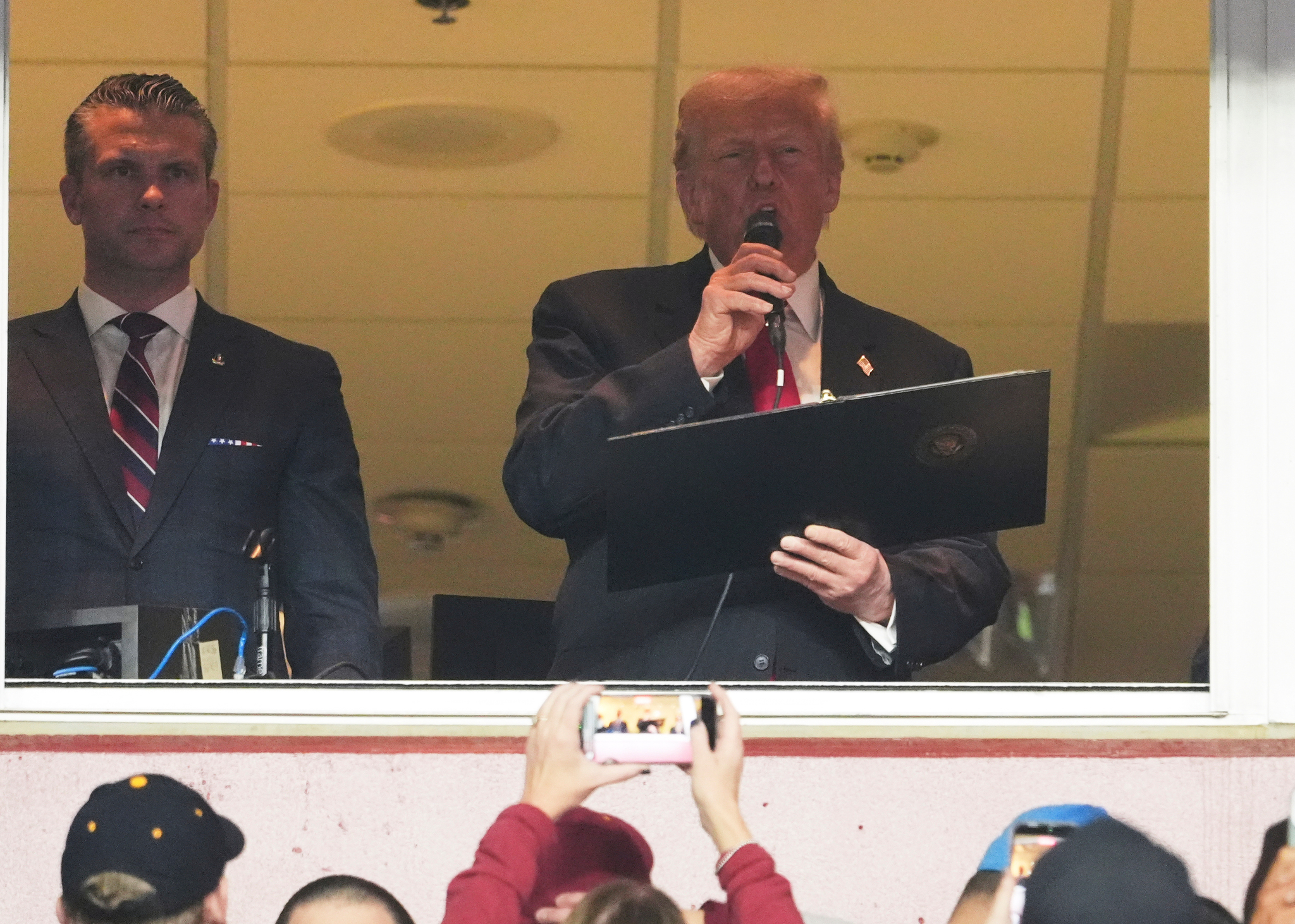 President Donald Trump got behind the commentary microphone during the Commanders-Lions NFL game
