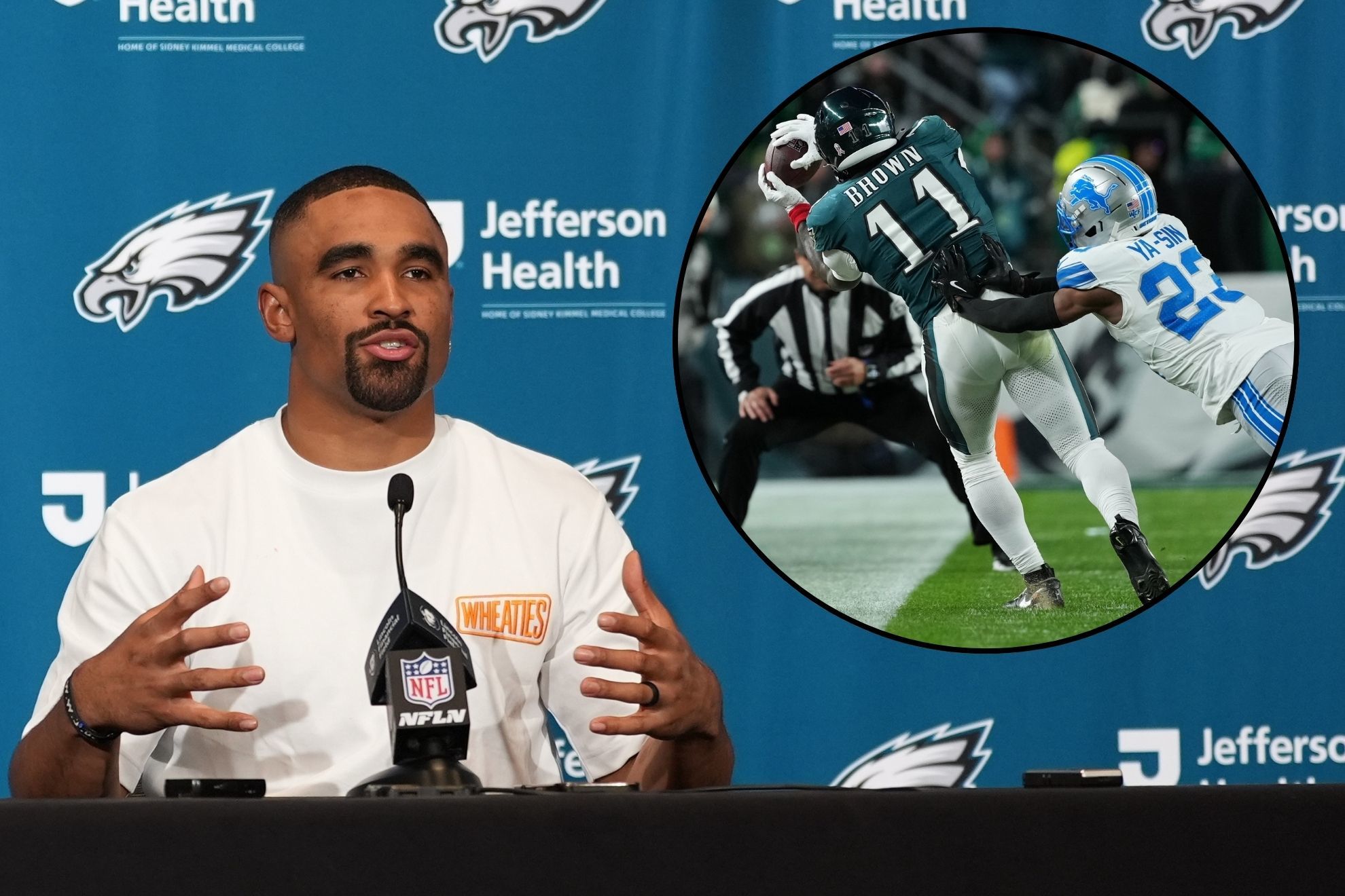 The Eagles secured victory over Lions, improving their record to 8-2, tied with the Rams for the best record in the NFC.