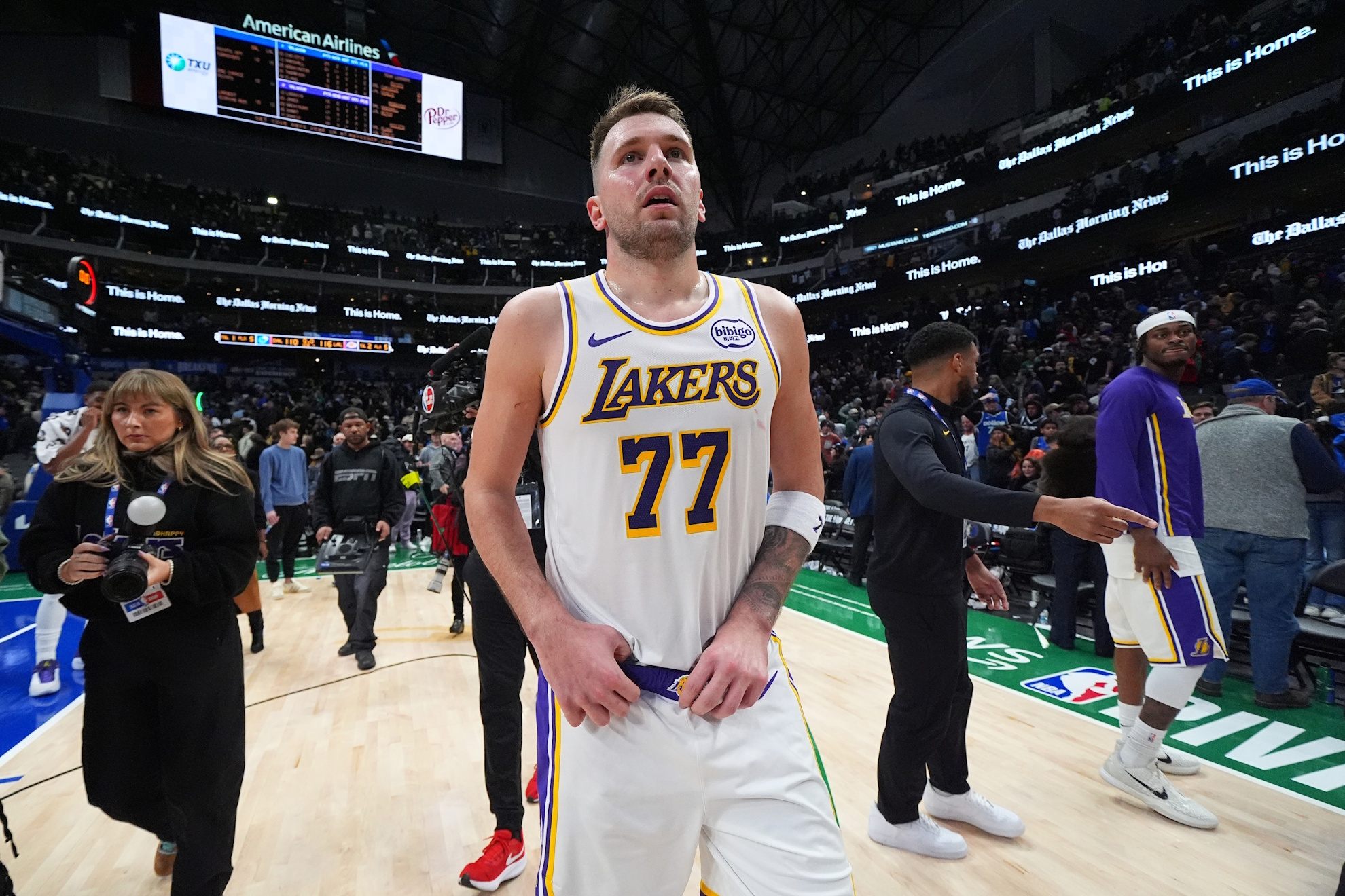 Luka Doncic looks on following a game against the Dallas Mavericks.