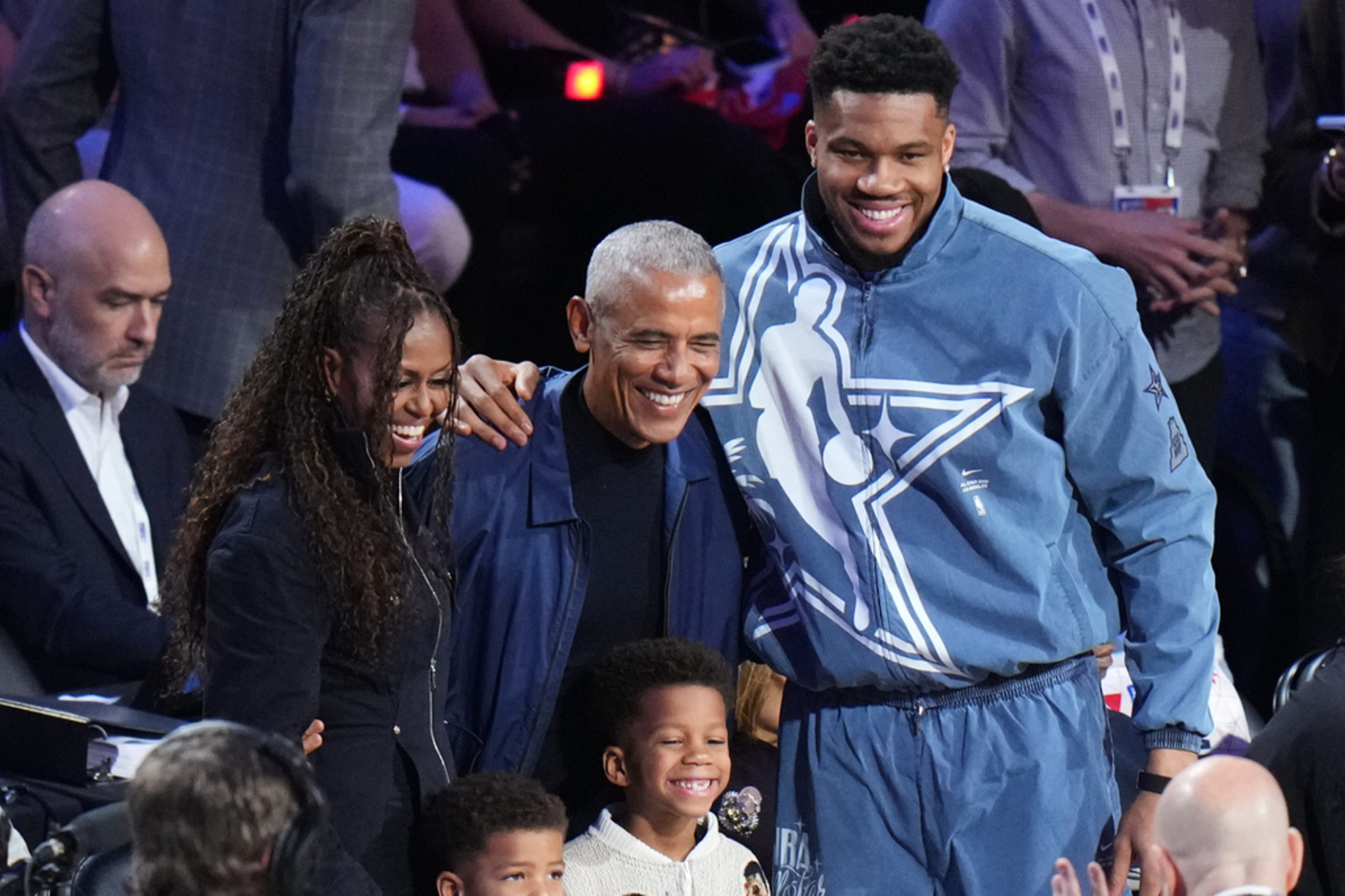 Michelle Obama, Barack Obama and Giannis Antetokounmpo