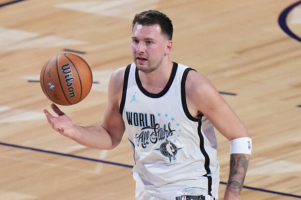 Luka Doncic dribbles the ball during the 2026 NBA All-Star Game.