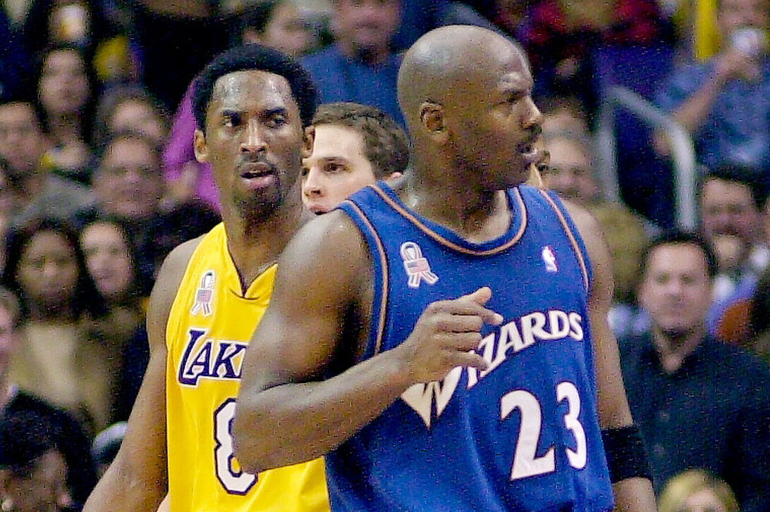 Kobe Bryant and Michael Jordan during one of their few on-court meetings in the NBA.