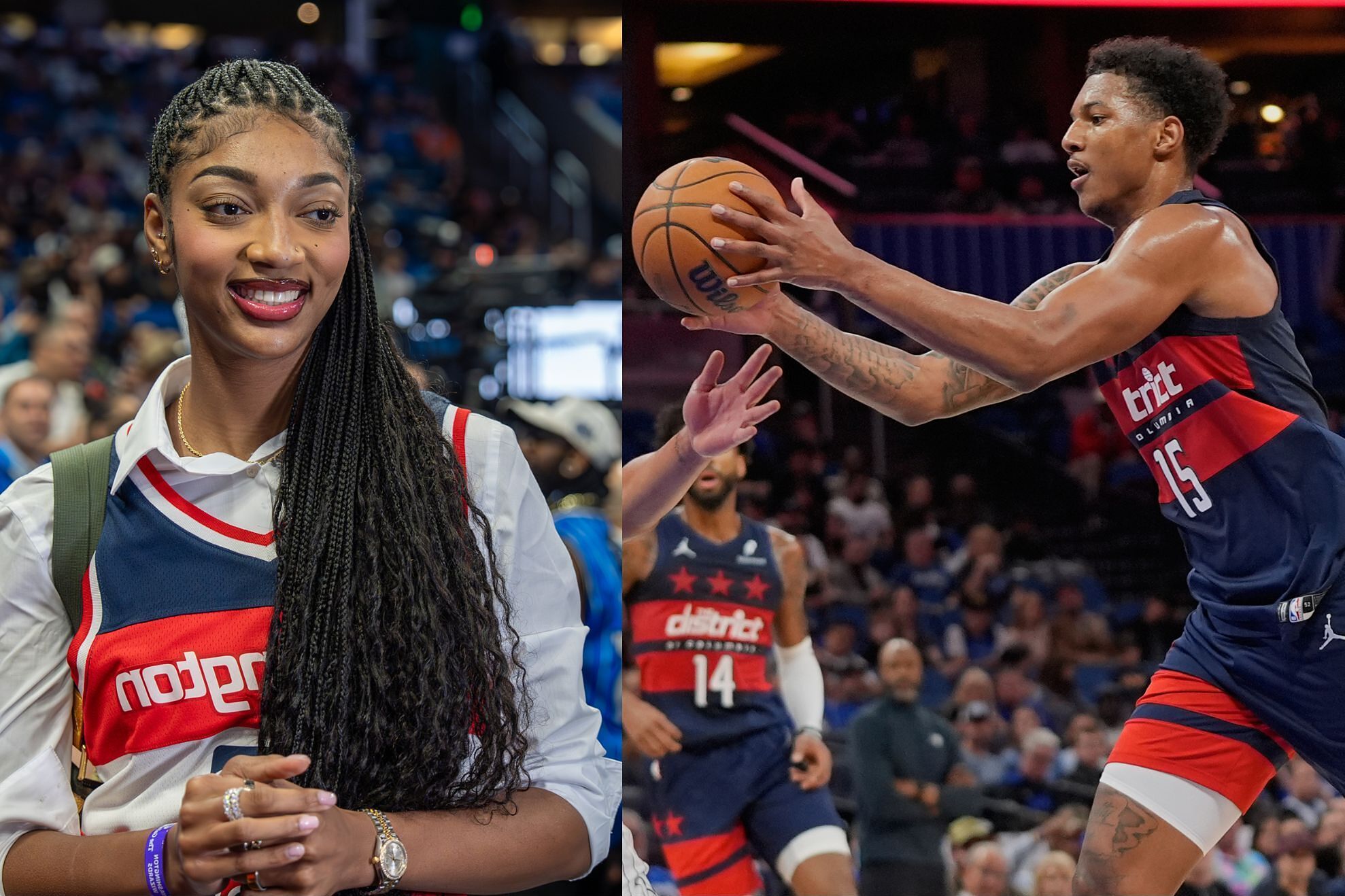 Angel Reese watches courtside as her brother Julian Reese plays his second NBA game with the Washington Wizards