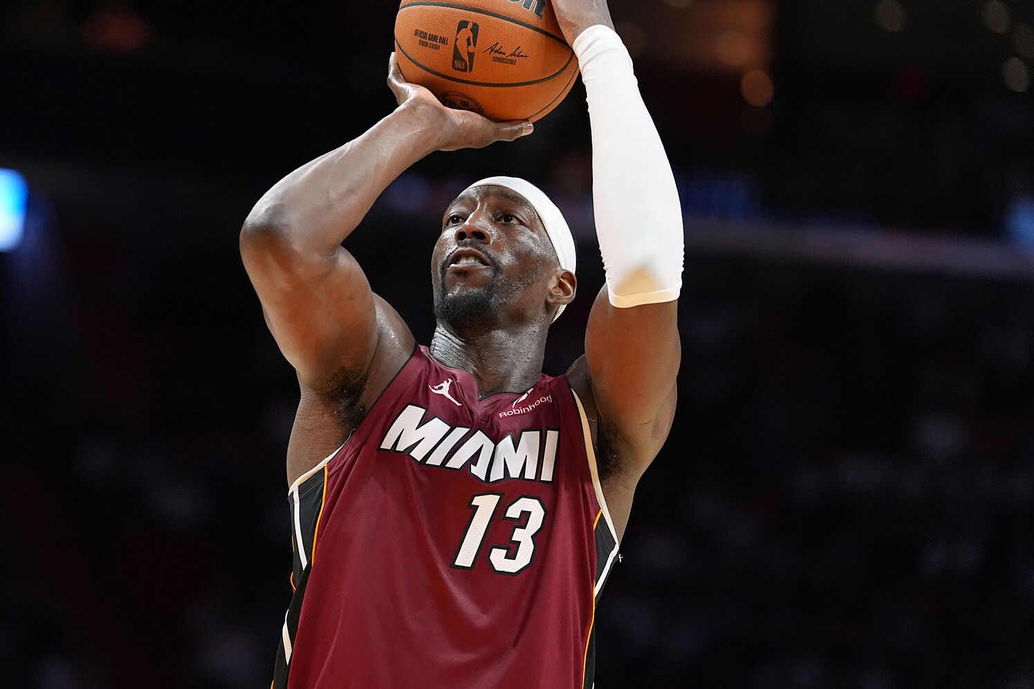 Bam Adebayo shoots a free throw during his historic 83-point game against the Washington Wizards.