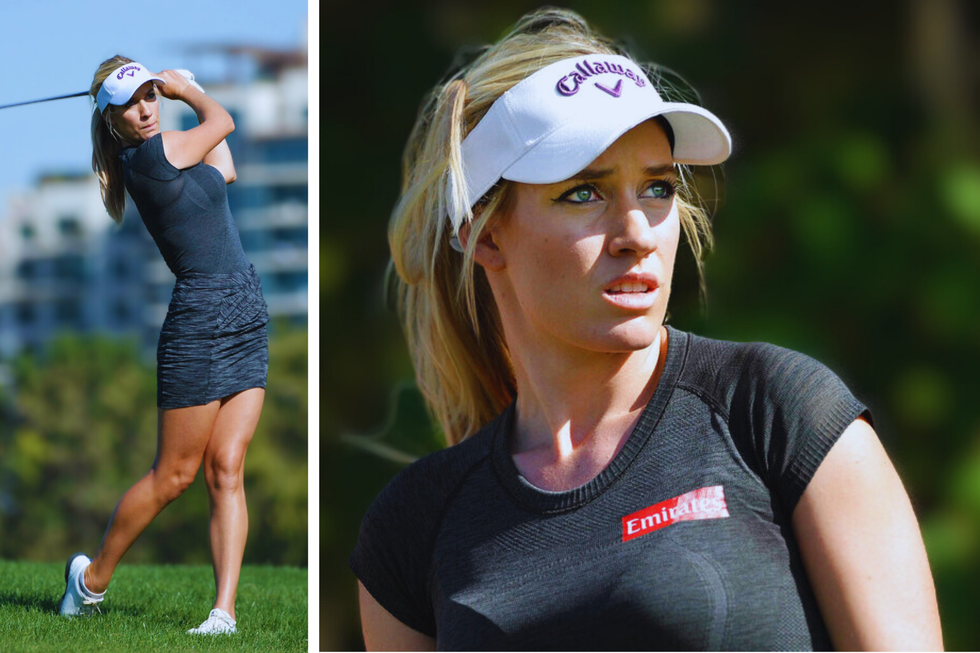 Paige Spiranac of the United States readies for the strike at the fifth fairway during the round two of Omega Dubai Ladies Masters golf tournament in Dubai.