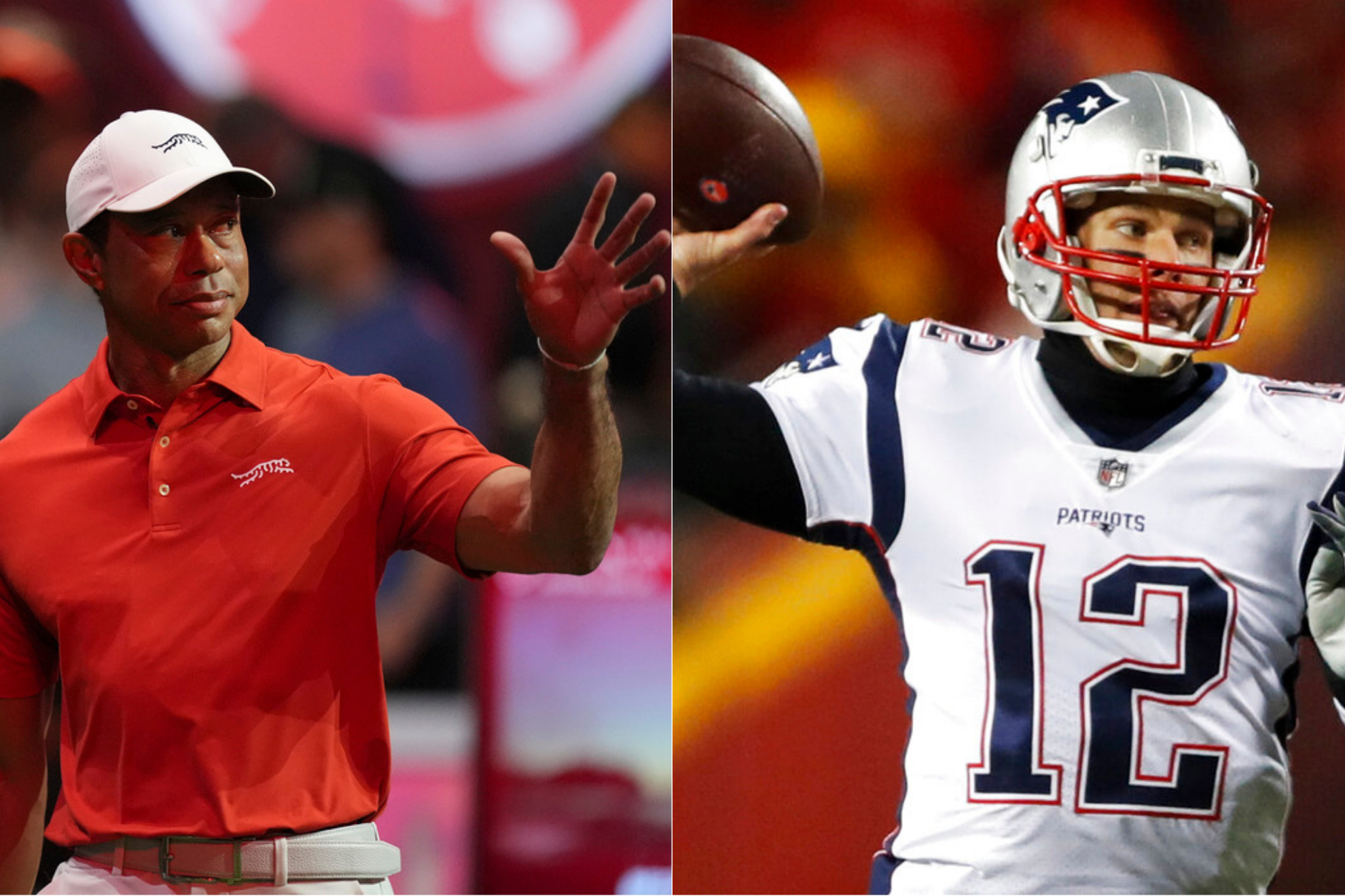 Former New England Patriots quarterback Tom Brady % Tiger Woods of Jupiter Links Golf Club