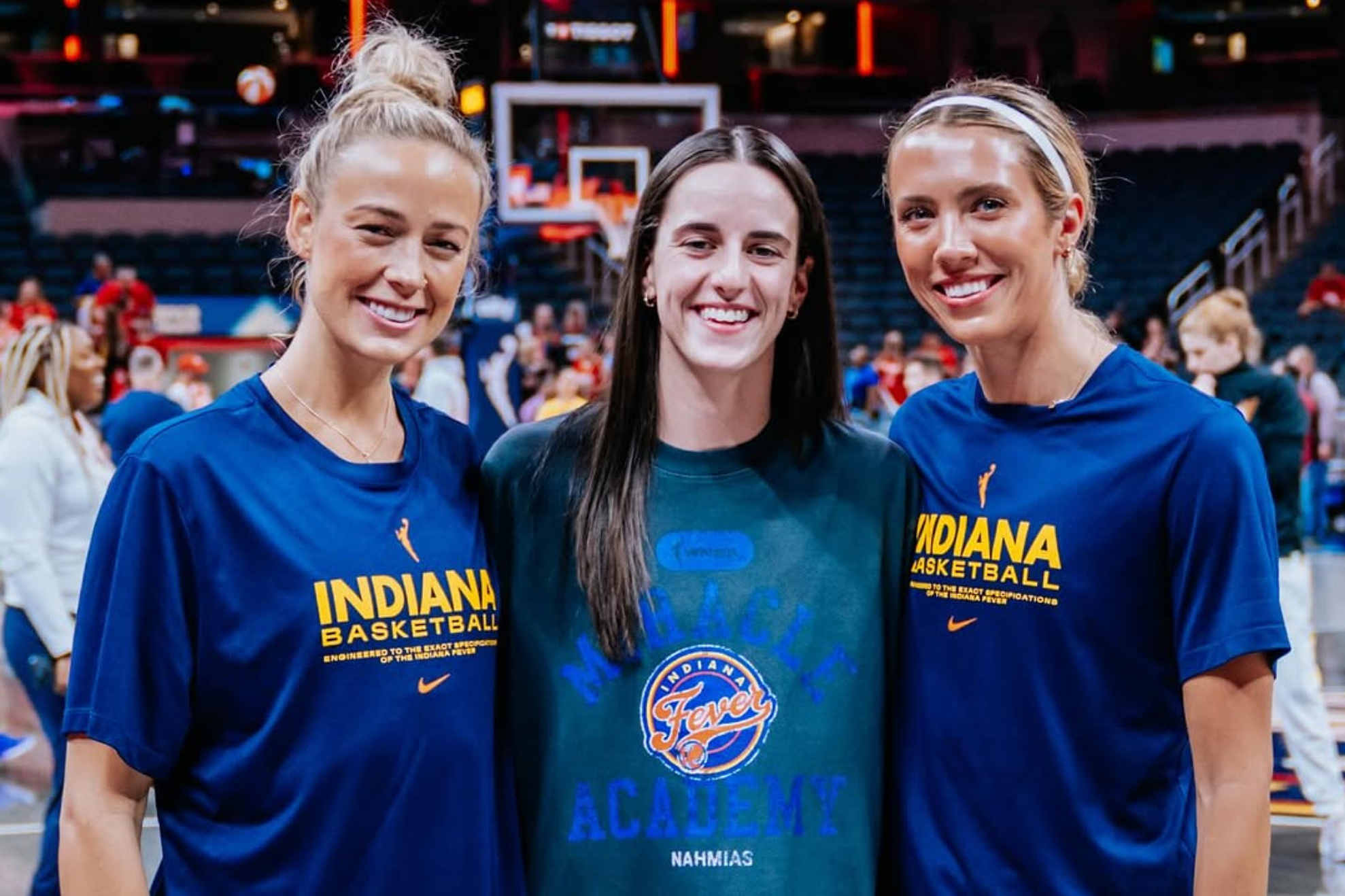 The '"Tres Leches" trio of Lexie Hull, Caitlin Clark and Sophie Cunningham celebrate the Fever's Playoff spot