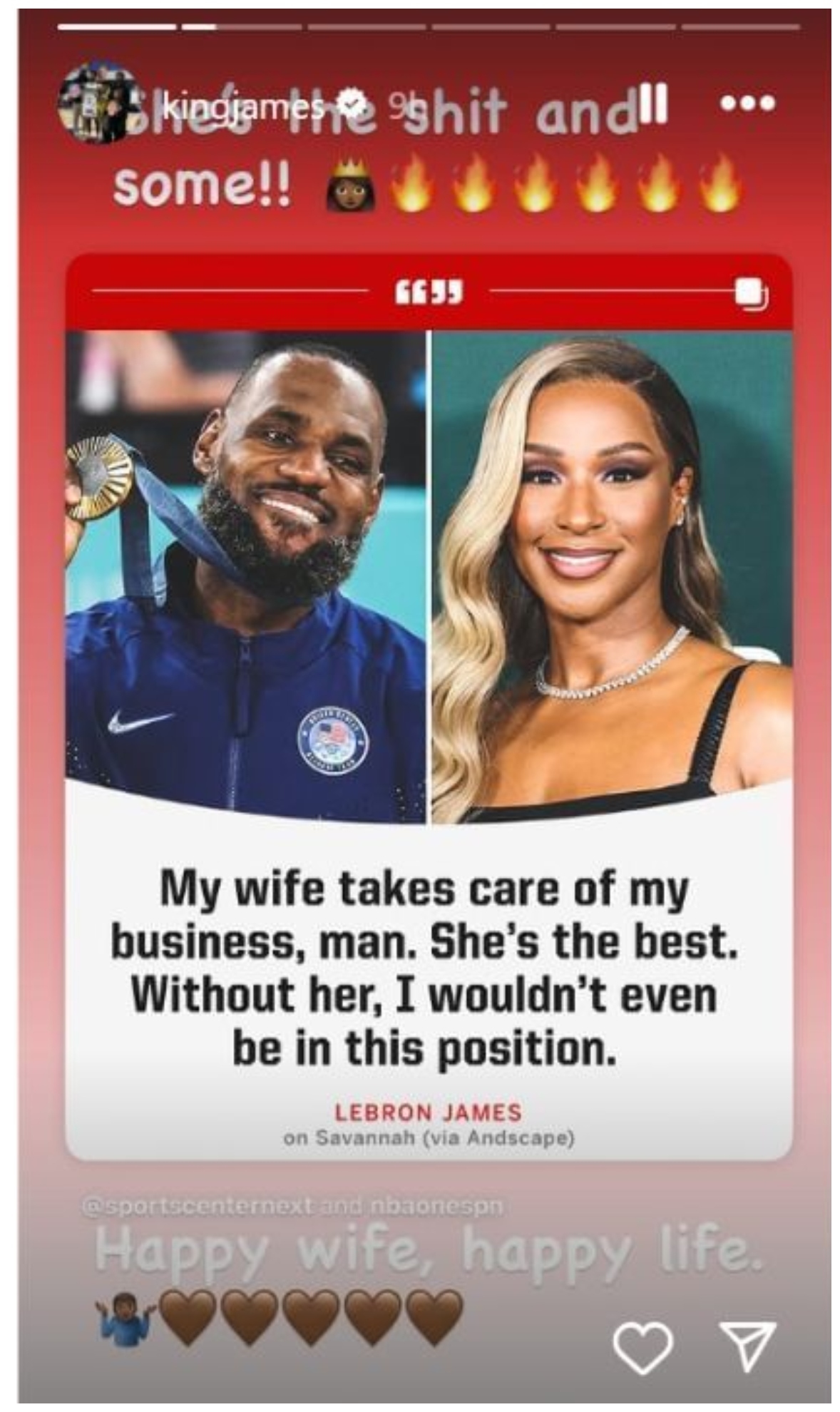 LeBron James shares a heartfelt message to his wife Savannah with an ...