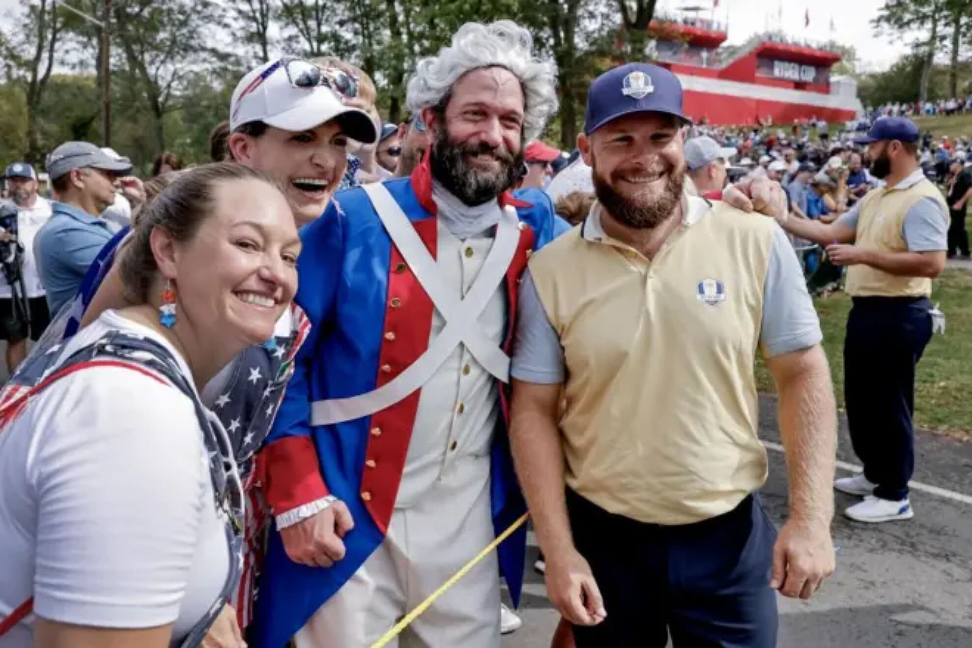 Shane Lowry poses with fans in Bethpage