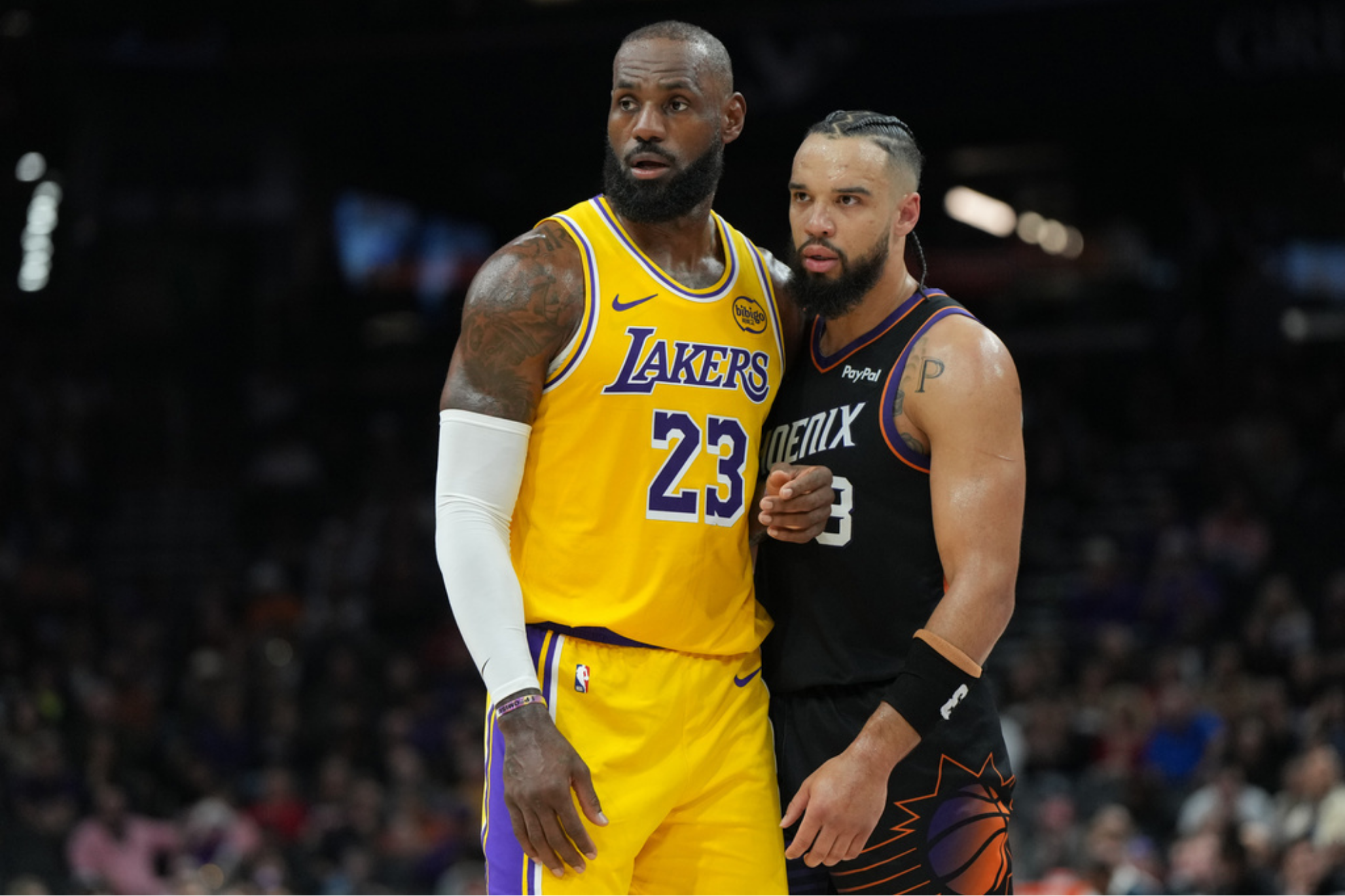 Los Angeles Lakers forward Lebron James and Phoenix Suns forward Dillon Brooks