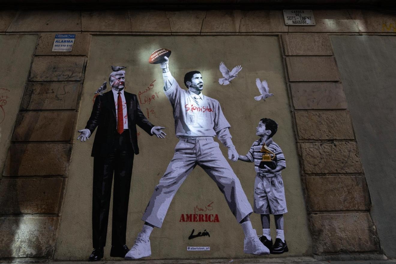 Bad Bunny graffiti in downtown Barcelona, Spain.
