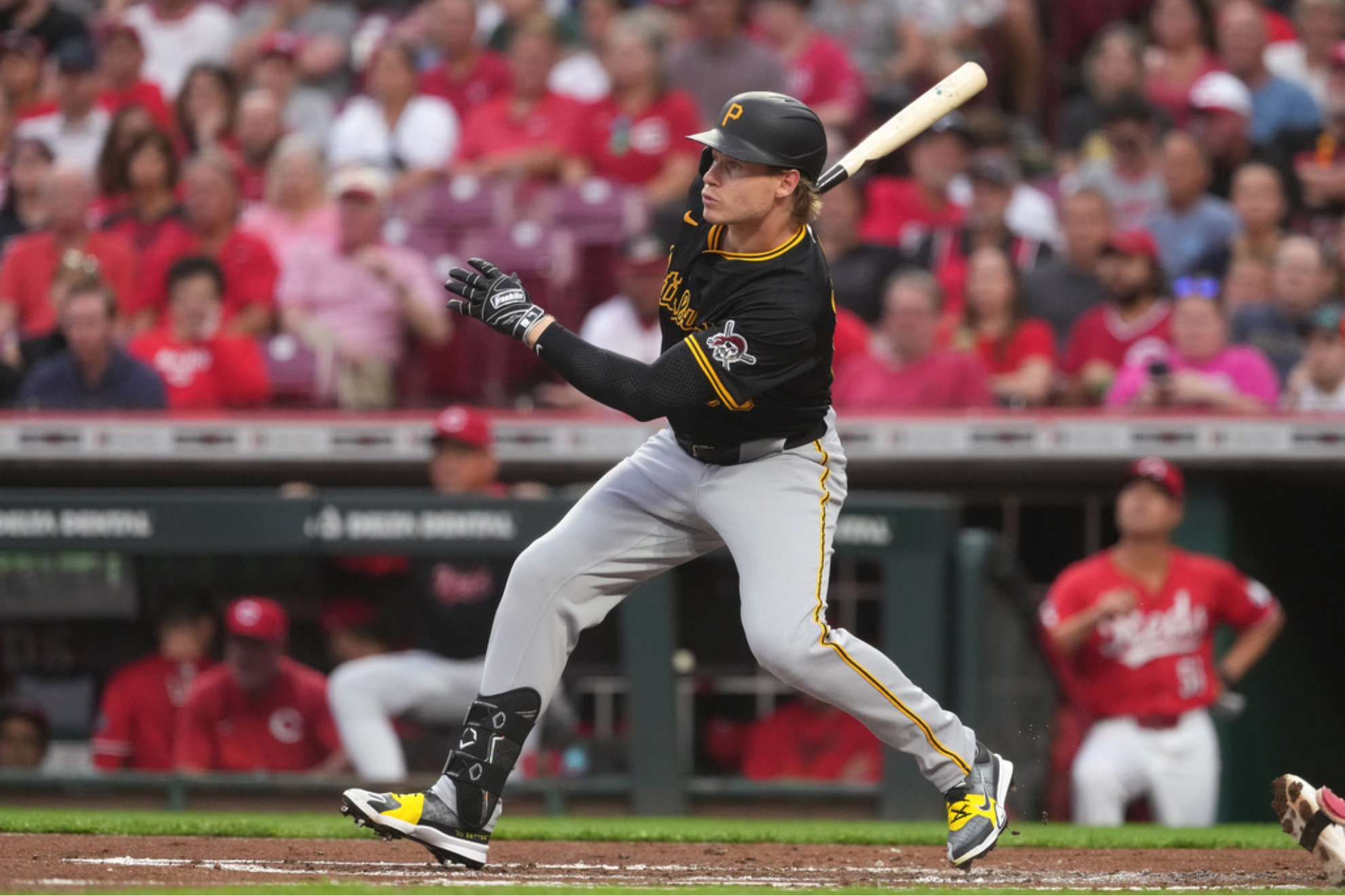 Former Pittsburgh Pirates' Jack Suwinski hits a double