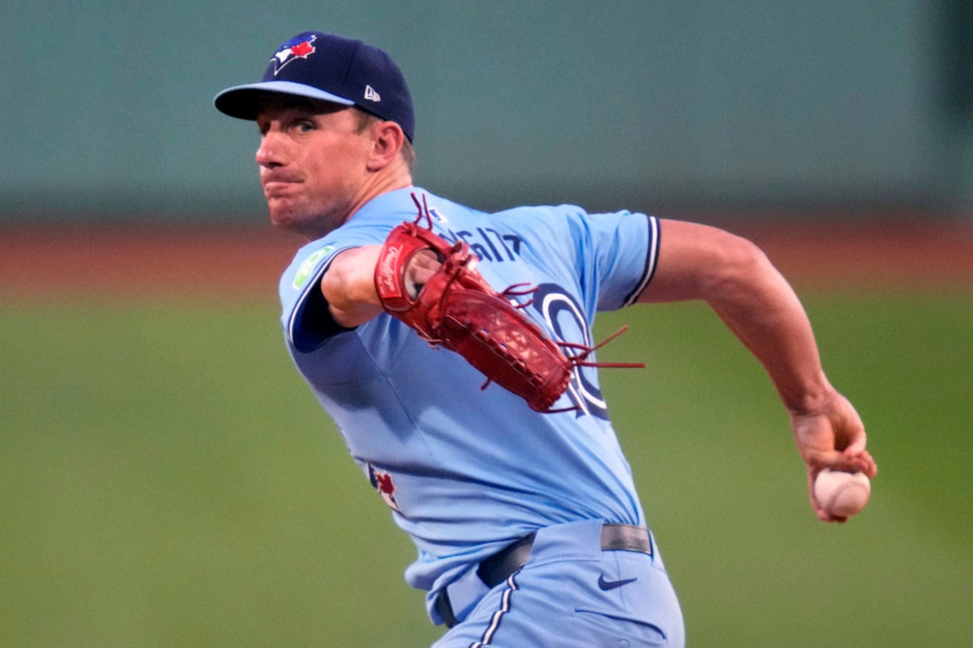 Toronto Blue Jays pitcher Chris Bassitt delivers during the first inning of a baseball game against the Boston Red Sox at Fenway Park, Wednesday, Aug. 28, 2024, in Boston. (AP Photo/Charles Krupa)