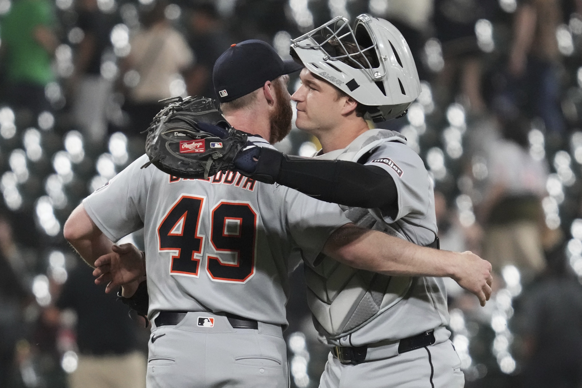 John Brebbia, left, celebrates with Dillon Dingler.