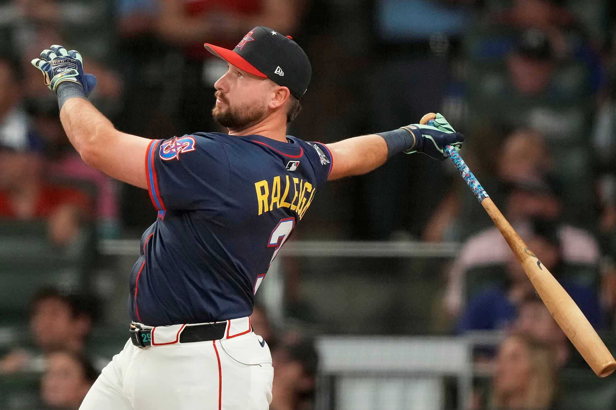 Seattle Mariners Cal Raleigh competes during the MLB baseball All-Star Home Run Derby (AP Photo/Brynn Anderson)