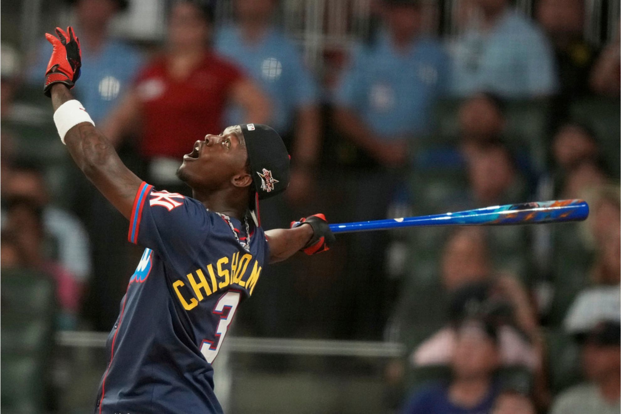New York Yankees' Jazz Chisholm Jr. competes during the MLB baseball All-Star Home Run Derby