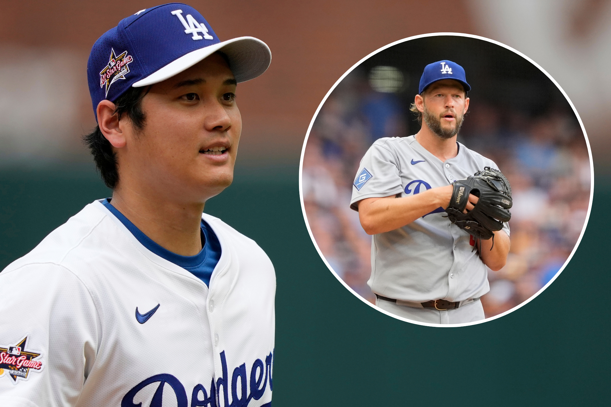 Shohei Ohtani next to Dodgers pitcher Clayton Kershaw.