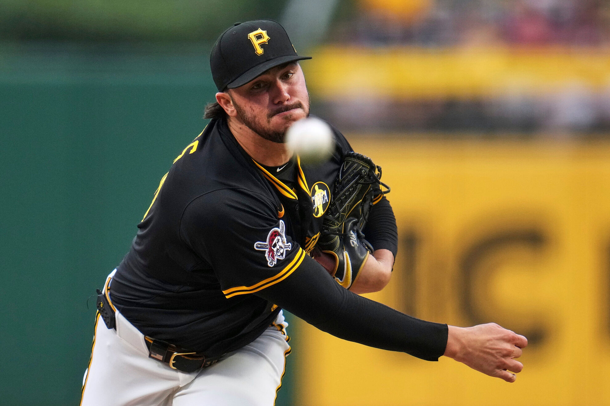 Pittsburgh Pirates pitcher Paul Skenes delivers during the second inning of a baseball game against the Cincinnati Reds in Pittsburgh, Thursday, Aug. 7, 2025.